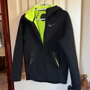 Nike Black Therma Sphere Jacket with Neon Green Therma Structure Lining.  Nice